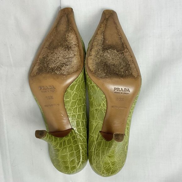 Prada Vintage Knot Croc Print Heels Leather Green Pumps Sz 35.5 (Prada) US 5.5 - Picture 6 of 9